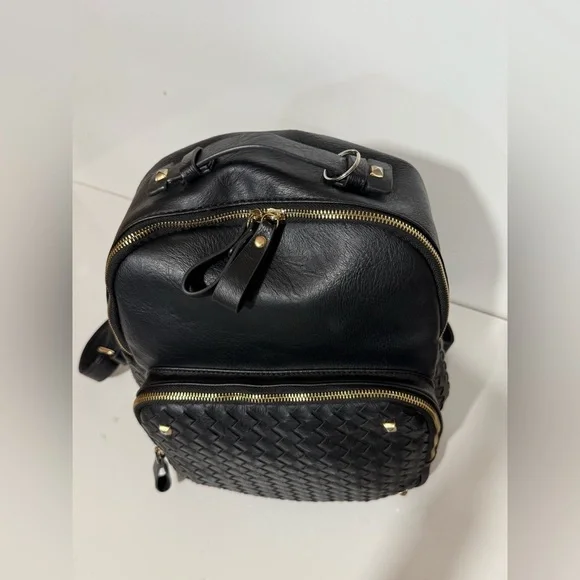 MADISON WEST Black woven pocket vegan leather Backpack with brass hardware - Picture 5 of 9